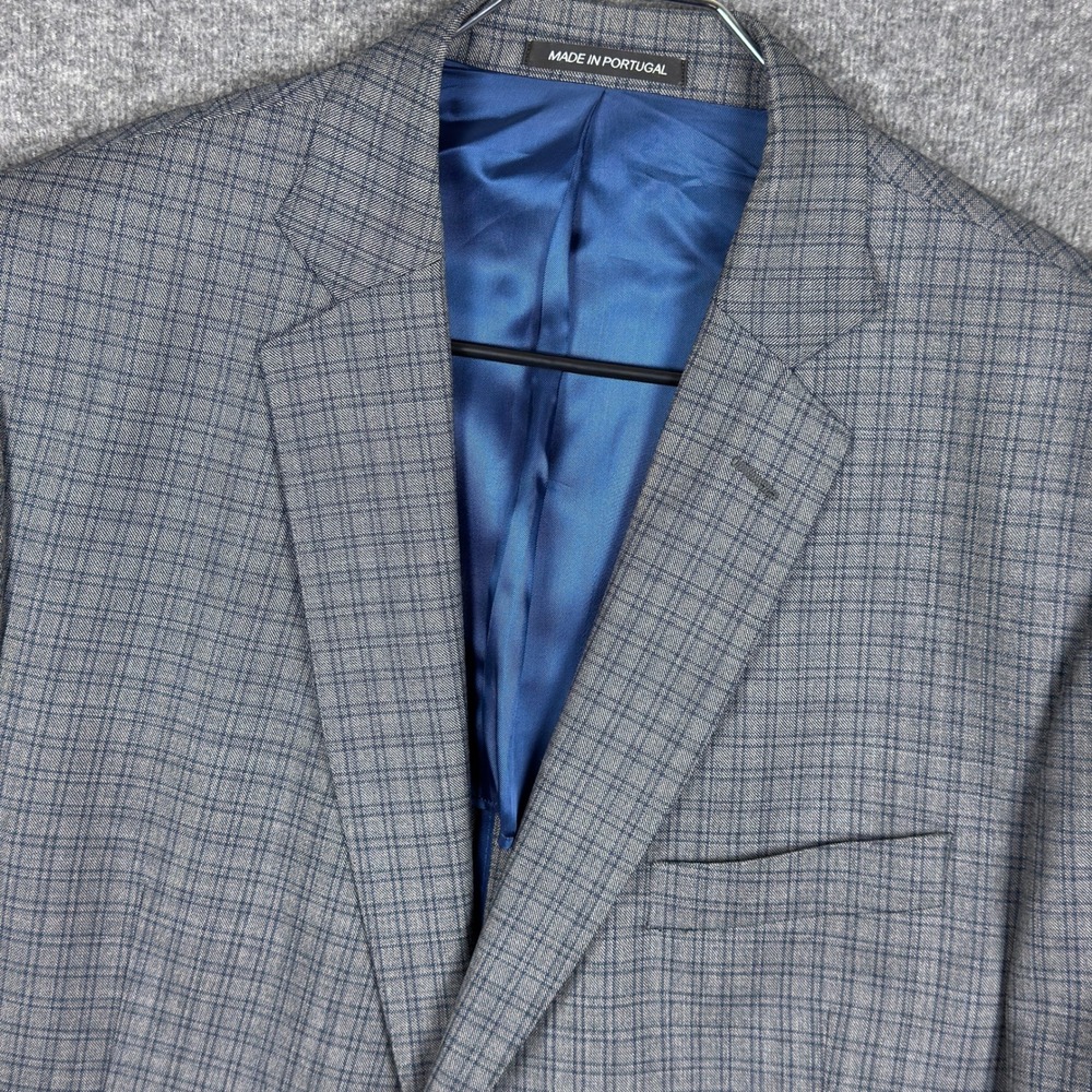 J Hilburn Sport Coat Mens 44R Grey Blue Plaid Vitale Barberis Unstructured Wool